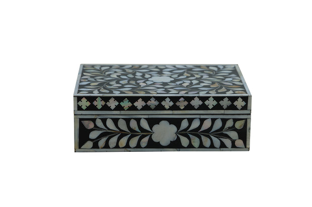 Mother of Pearl Inlay Box Small - Black Floral