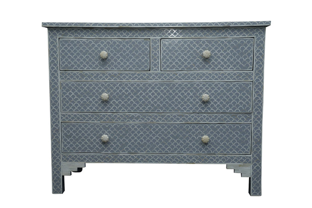 Bone Inlay 4 Drawer Chest of Drawers - Grey Fishscale