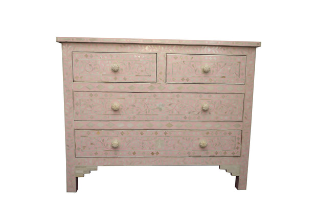 Bone Inlay 4 Drawer Chest of Drawers - Pink Floral