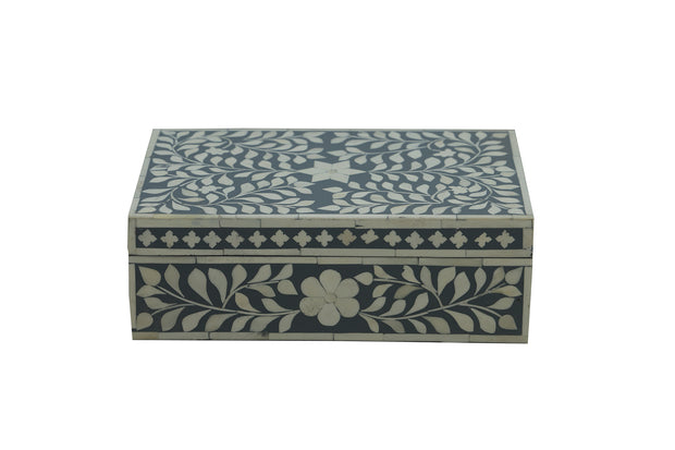 Bone Inlay Box Small - Dark Grey Floral