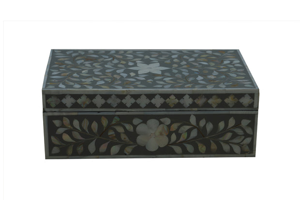 Mother of Pearl Inlay Box Small - Grey Floral