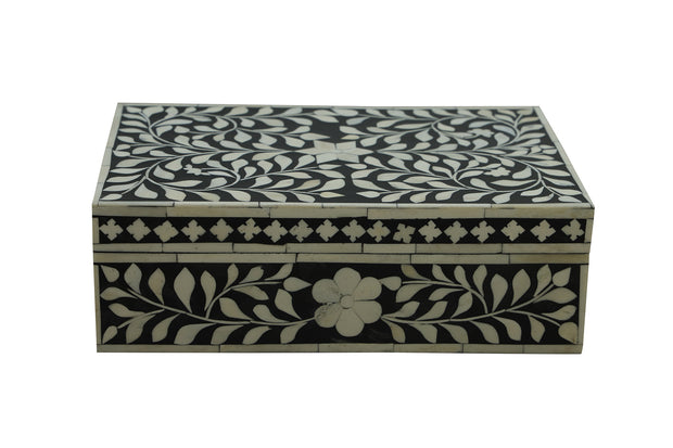 Bone Inlay Box Small - Black Floral