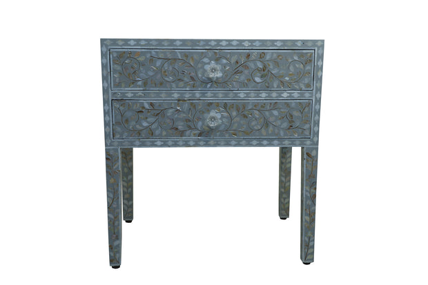 Mother of Pearl Inlay 2 Draw Bedside Table (LARGE) - Grey