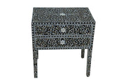 Mother of Pearl Inlay LARGE 2 Draw Bedside Table (LARGE) - Black