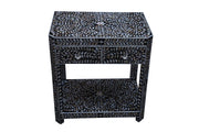 Mother of Pearl Inlay LARGE  1 Drawer Bedside Table or Side Table with Shelf - Black Floral