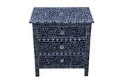 Mother of Pearl Inlay Large 3 Drawer Bedside - Indigo Blue Floral