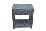 Mother of Pearl Inlay LARGE 1 Drawer Bedside Table or Side Table with Shelf - Grey Floral