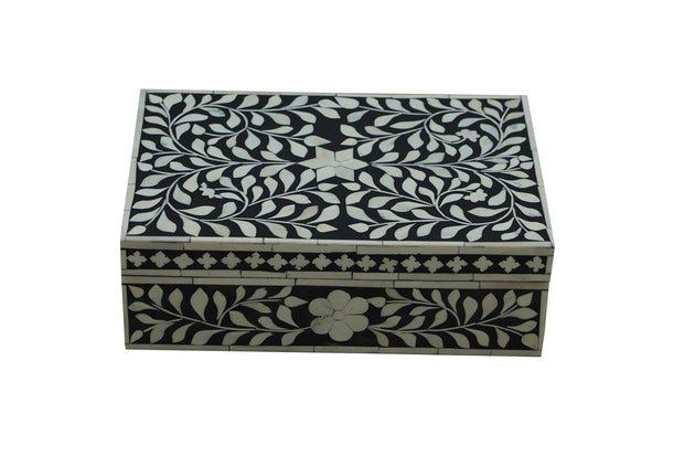 Bone Inlay Box Small - Black Floral