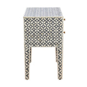 Bone Inlay Bedside Table 2 Drawers -  Grey Geometric