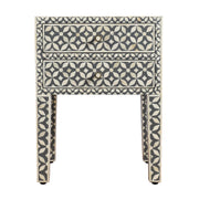 Bone Inlay Bedside Table 2 Drawers -  Grey Geometric