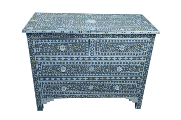 Mother of Pearl 4 Drawer Chest of Drawers - Grey Floral