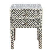Bone Inlay Bedside Table 2 Drawers -  Grey Geometric