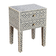 Bone Inlay Bedside Table 2 Drawers -  Grey Geometric