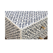 Bone Inlay Bedside Table 2 Drawers -  Grey Geometric