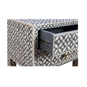 Bone Inlay Bedside Table 2 Drawers -  Grey Geometric