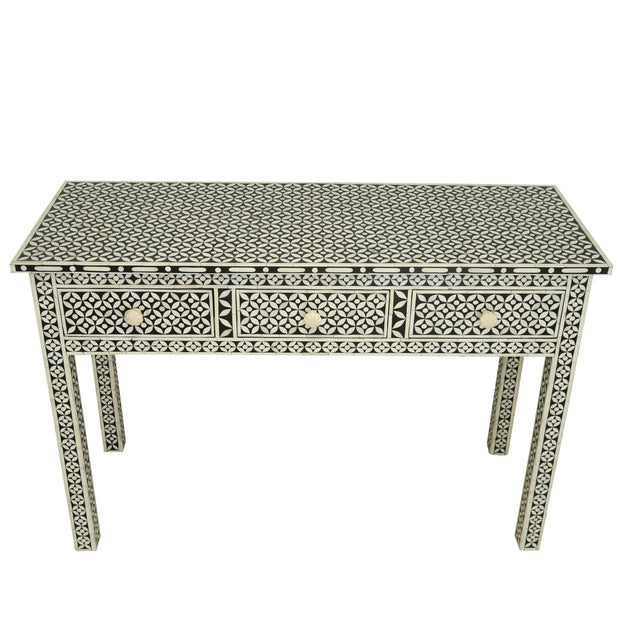 Bone Inlay 3 Drawer Hall Table or Side Table - Black Geometric – Abacus ...