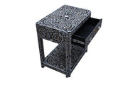 Mother of Pearl Inlay LARGE  1 Drawer Bedside Table or Side Table with Shelf - Black Floral