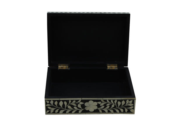 Bone Inlay Box Small - Black Floral