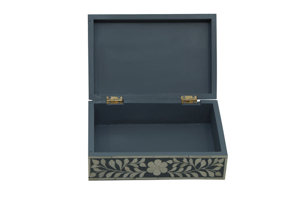 Bone Inlay Box Small - Dark Grey Floral