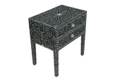 Mother of Pearl Inlay LARGE 2 Draw Bedside Table (LARGE) - Black