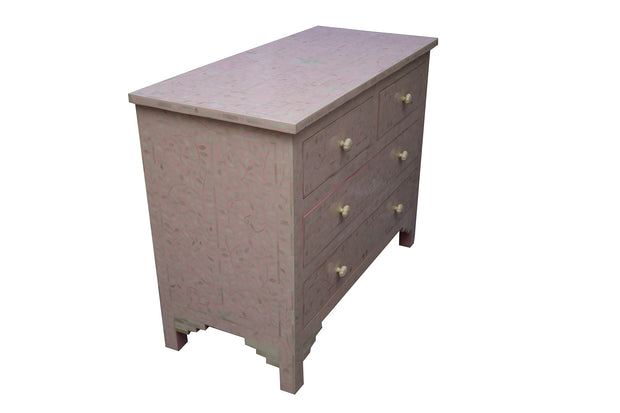 Bone Inlay 4 Drawer Chest of Drawers - Pink Floral