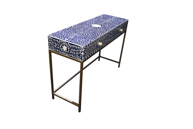 Bone Inlay 2 Drawer Hall Table - Indigo Blue Floral