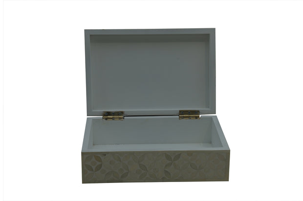 Bone Inlay Box Small - White Geometric