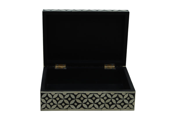 Bone Inlay Box Small - Black Geometric