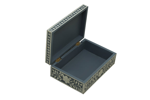 Bone Inlay Box Small - Dark Grey Floral