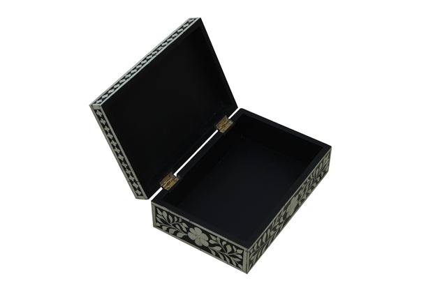 Bone Inlay Box Small - Black Floral