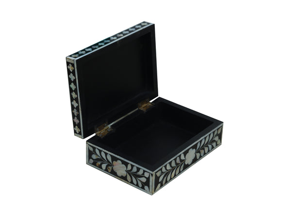 Mother of Pearl Inlay Box Small - Black Floral