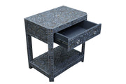 Mother of Pearl Inlay LARGE 1 Drawer Bedside Table or Side Table with Shelf - Grey Floral