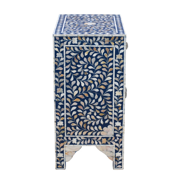 Mother of Pearl Inlay Bedside Table - Indigo Blue - Abacus and Hunt