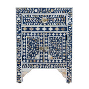 Mother of Pearl Inlay Bedside Table - Indigo Blue - Abacus and Hunt