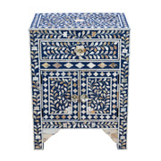 Mother of Pearl Inlay Bedside Table - Indigo Blue - Abacus and Hunt