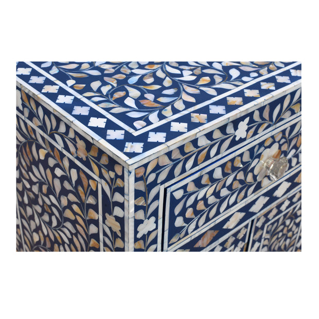 Mother of Pearl Inlay Bedside Table - Indigo Blue - Abacus and Hunt
