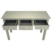 Bone Inlay 3 Drawer Hall Table or Side Table - Grey Geometric - Abacus and Hunt