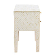 Bone Inlay Bedside Table 2 Drawers -  White Geometric