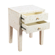 Bone Inlay Bedside Table 2 Drawers -  White Geometric