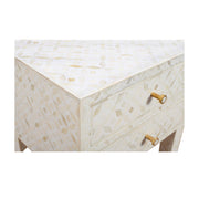 Bone Inlay Bedside Table 2 Drawers -  White Geometric