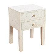 Bone Inlay Bedside Table 2 Drawers -  White Geometric