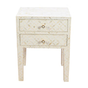 Bone Inlay Bedside Table 2 Drawers -  White Geometric