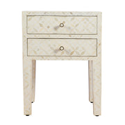 Bone Inlay Bedside Table 2 Drawers -  White Geometric