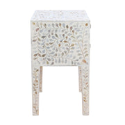 Mother of Pearl Inlay 2 Drawer Bedside Table - White Floral