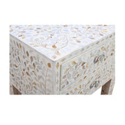 Mother of Pearl Inlay 2 Drawer Bedside Table - White Floral