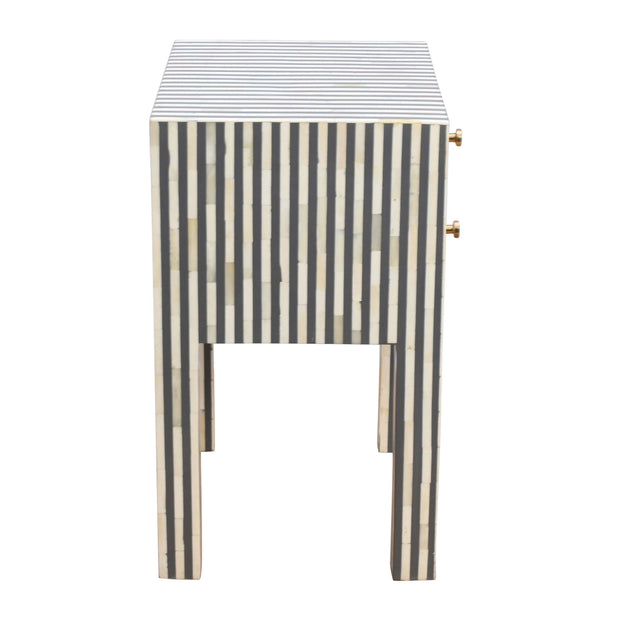 Bone Inlay Bedside Table 2 Drawers -  Grey Stripe