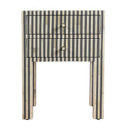 Bone Inlay Bedside Table 2 Drawers -  Grey Stripe