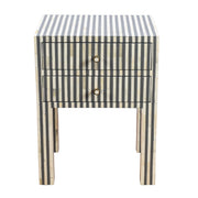 Bone Inlay Bedside Table 2 Drawers -  Grey Stripe