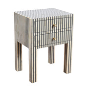 Bone Inlay Bedside Table 2 Drawers -  Grey Stripe