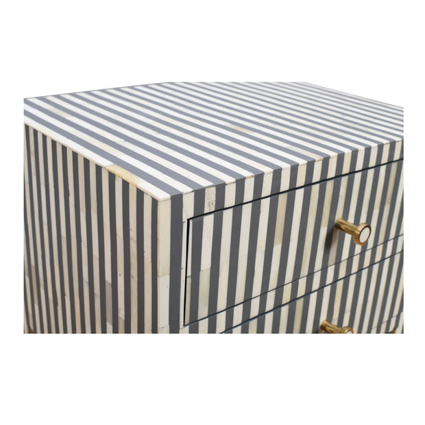 Bone Inlay Bedside Table 2 Drawers -  Grey Stripe